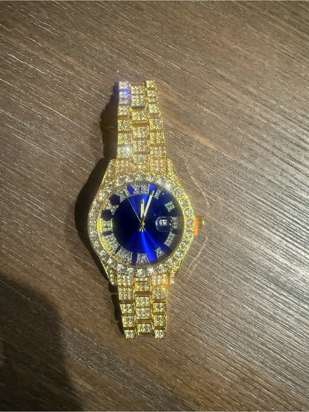 Gold and Blue Crystal Women's Watch - Elegant Statement Timepiece